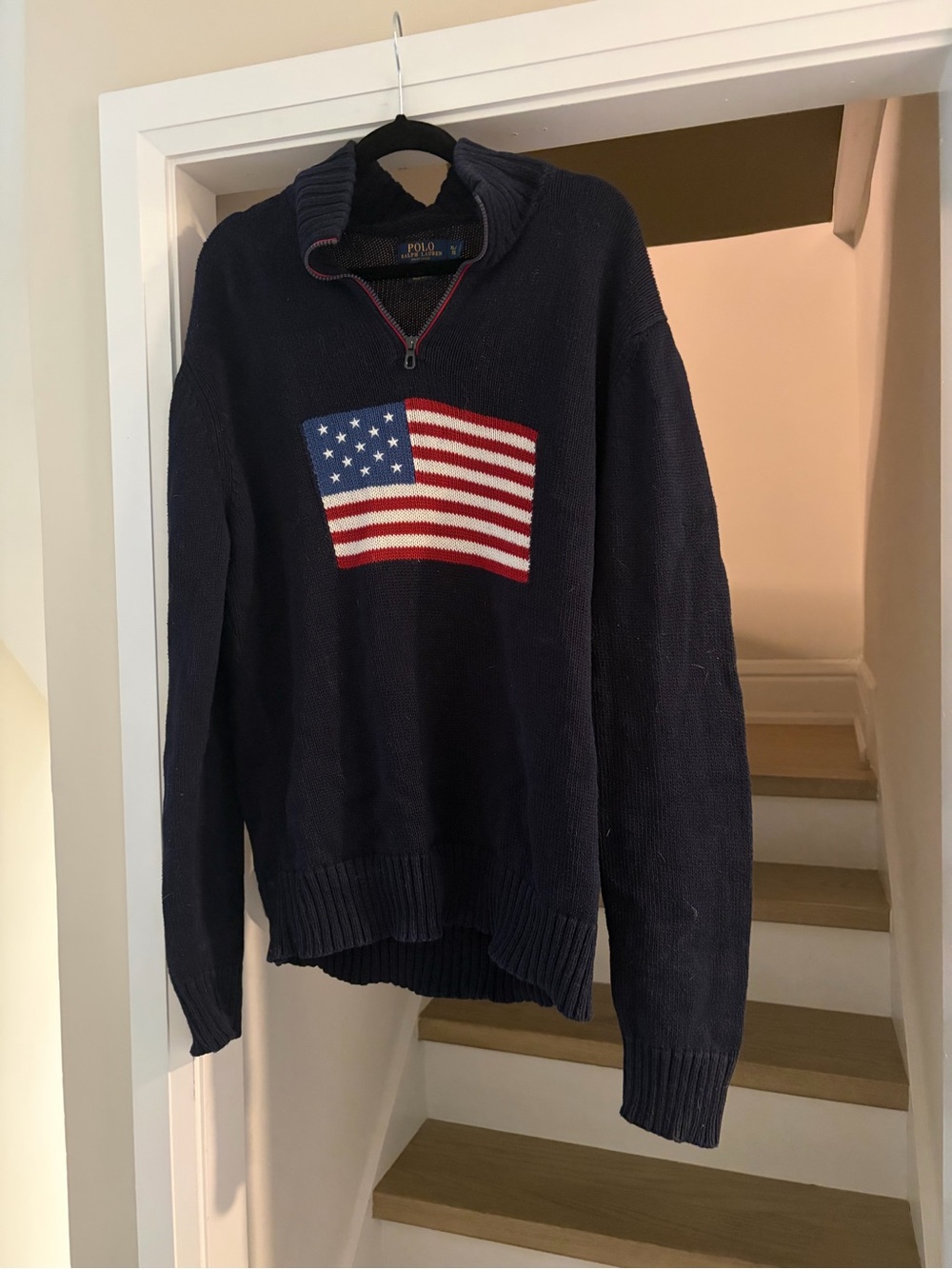 Ralph Lauren Polo Navy USA Flag Quarter-Zip Sweater [Unisex Size XL] - Picture 5 of 6